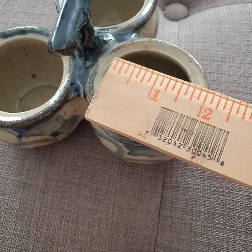 Succulent Planter Condiment Holder Ramekin Trio Sauce Dish Blue Rustic Pottery - Picture 9 of 14
